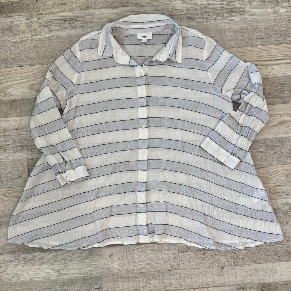 J. Jill Blue White Stripe Button Down Tunic Lightweight H17